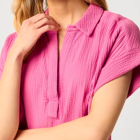 EUC J. Crew Gauze Popover Dress Pink Size Large - Picture 2 of 10